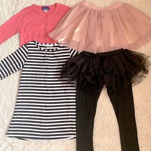 Girls Size 6 Lot Striped Dress/Tutu Skirt/ Cardigan/Leggings Bundle